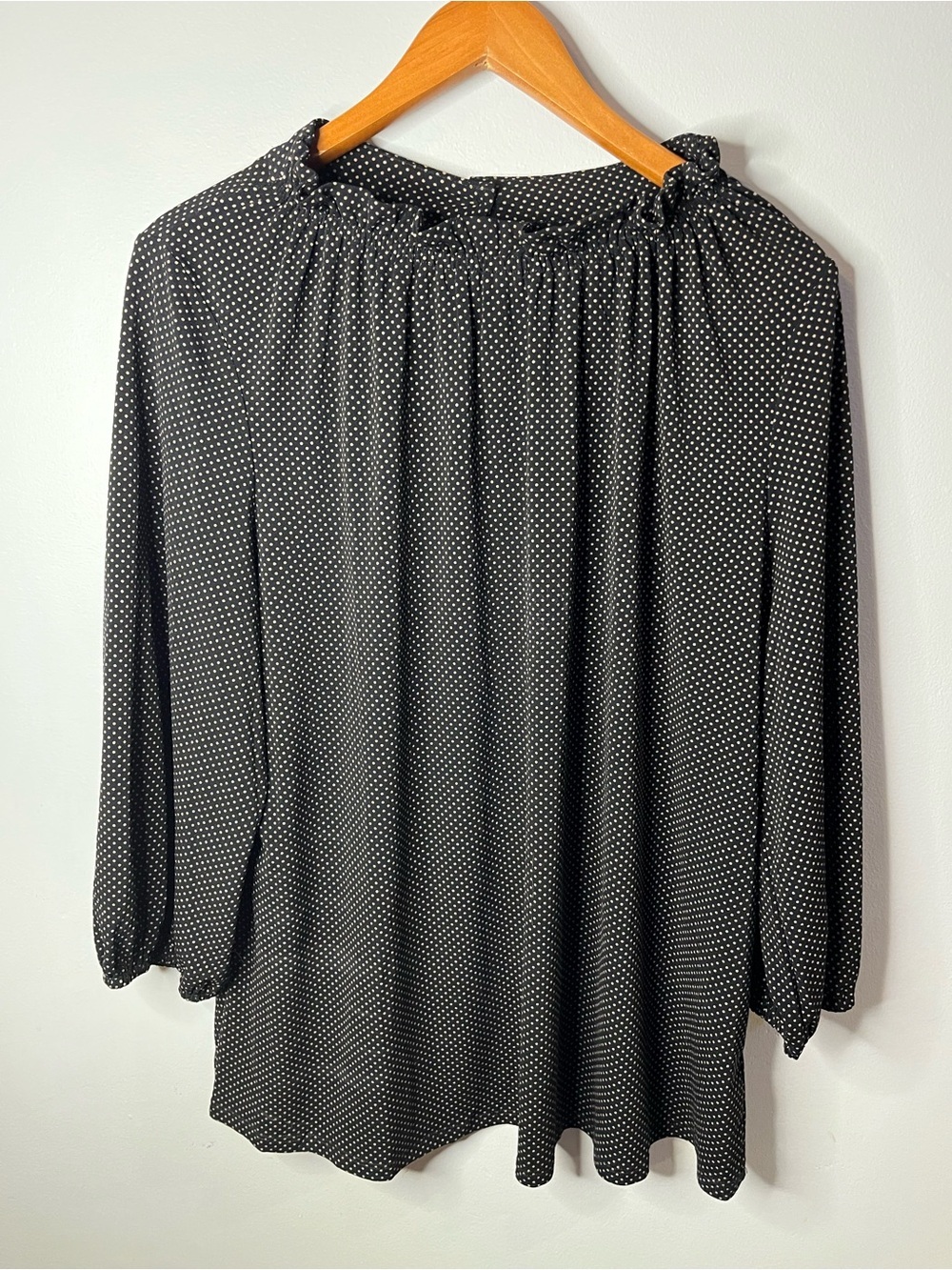 Adrianna Papell Black Blouse with Cream Polka Dots